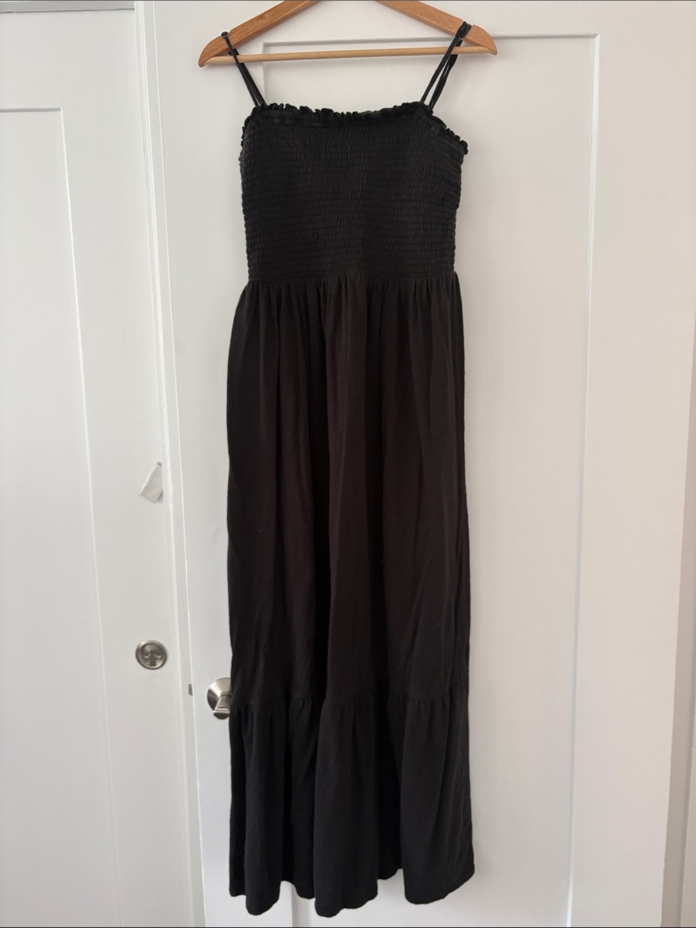 Black Smocked Bodice Maxi Dress
